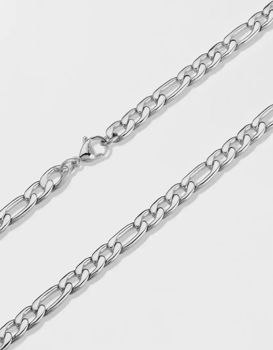 Bijoux American Eagle Polished Stainless Steel Figaro Chain Necklace Argent Homme | CBC-52500210